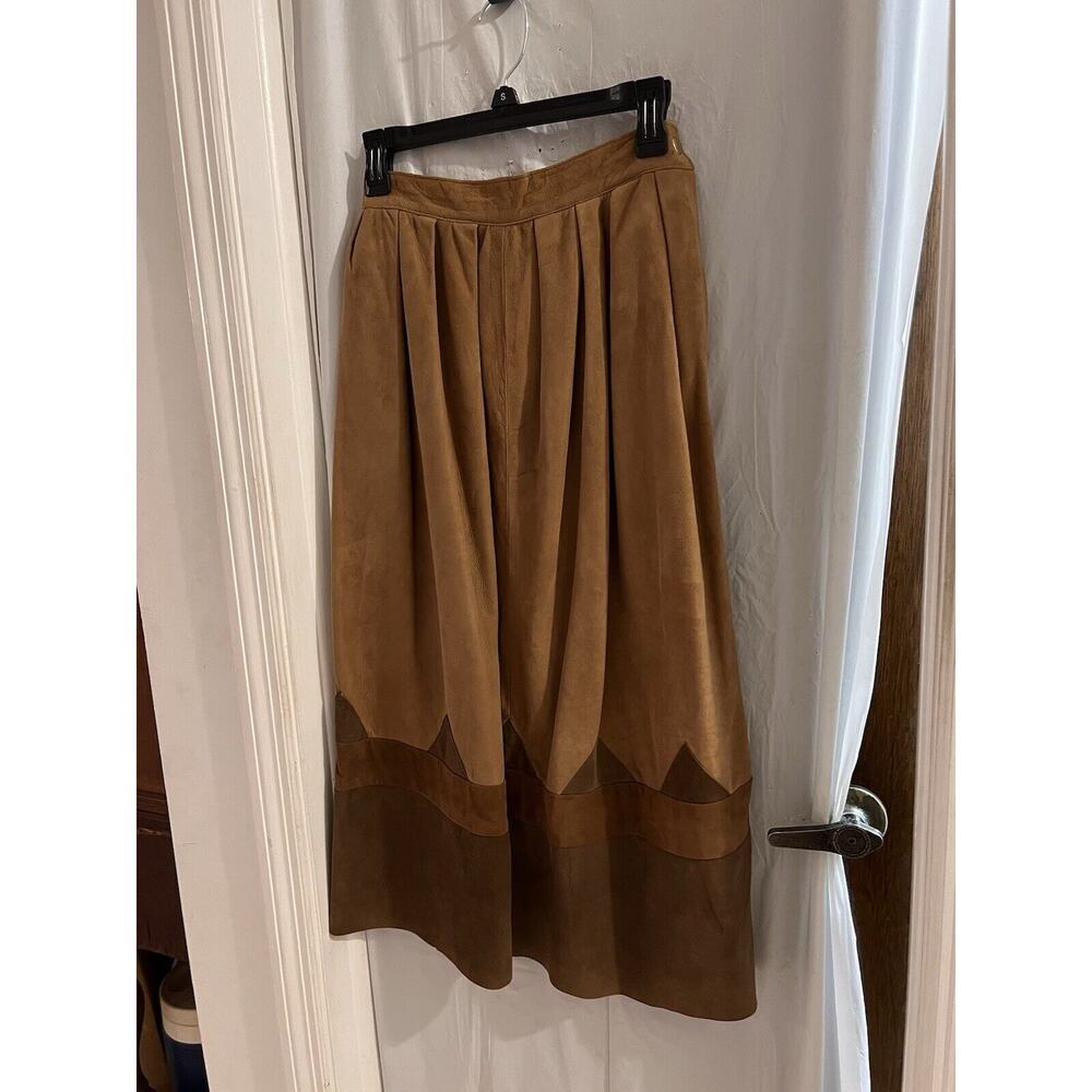 100% Leather Brown Suede Midi Skirt Sz 24